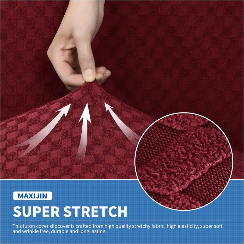 MAXIJIN Jacquard Futon Cover Stretch Armless Futon Sofa Cover Soft Futon Slipcover with Elastic Bottom Thick Sofa Bed Furniture Protector Covers, Machine Washable (Wine Red) - Image 4